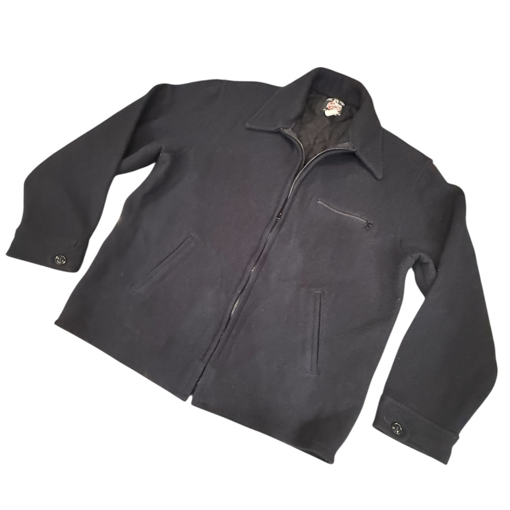 VNTG Johnson Woolen Mills (XL) Navy Blue Wool Brass Zipper Field Jacket USA‎